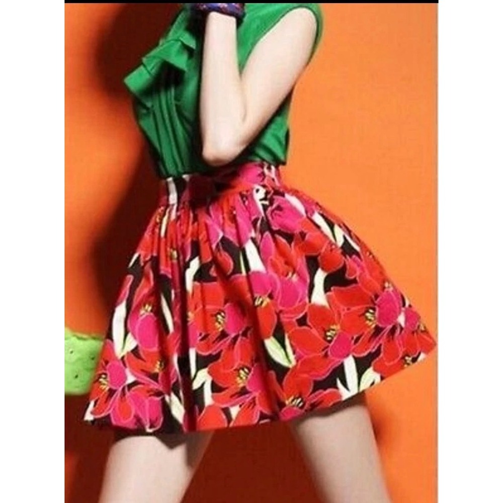 Kate Spade New York Coreen Tropical Floral Mini Skirt Red Pink Size‎ 12 Pleated